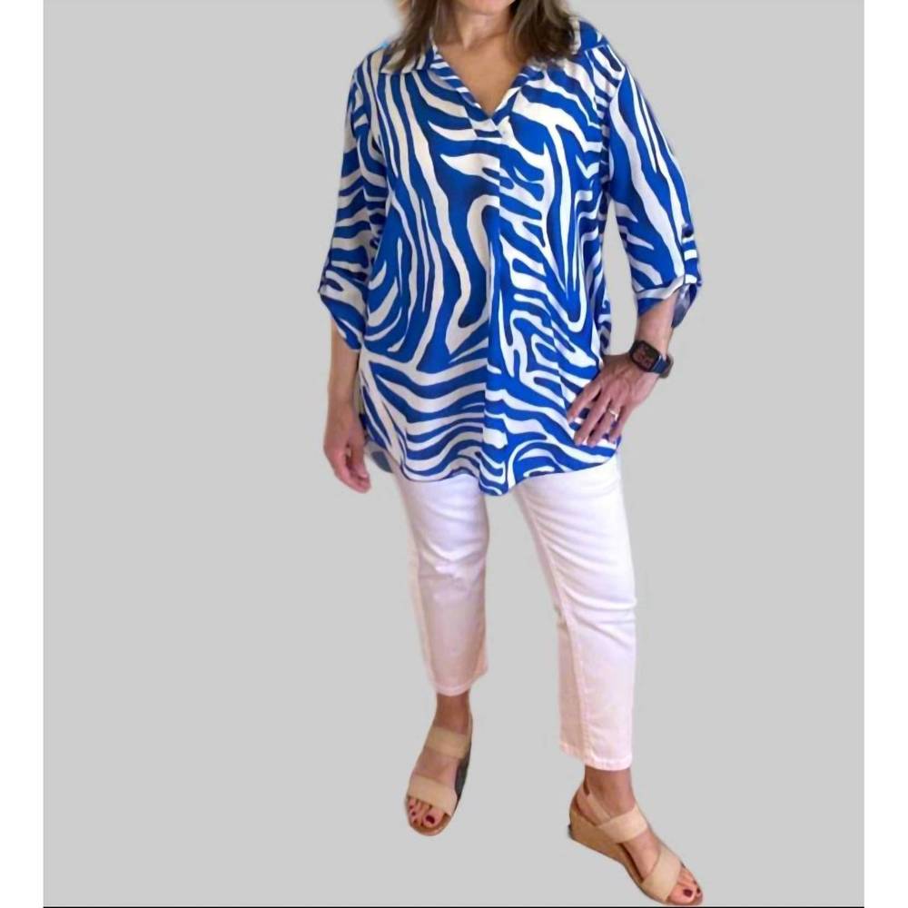 NEW LOOWIE zebra stripe print shirt in royal